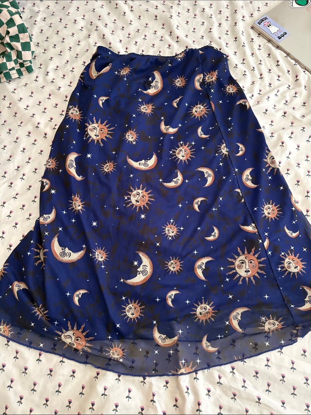 Celestial Print Navy Midi Skirt